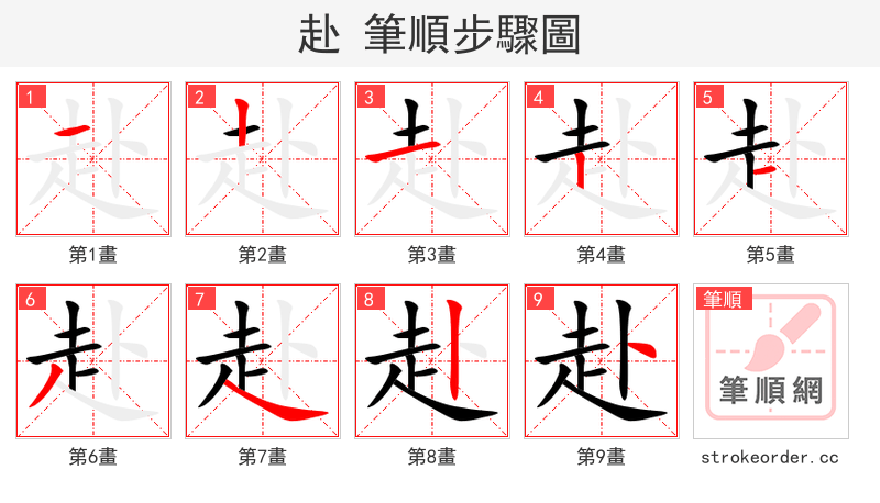 赴 的笔顺分步演示