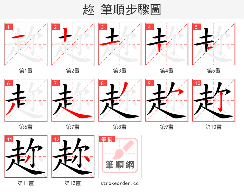 趂 的笔顺分步演示