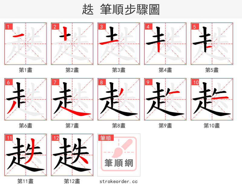 趃 的笔顺分步演示