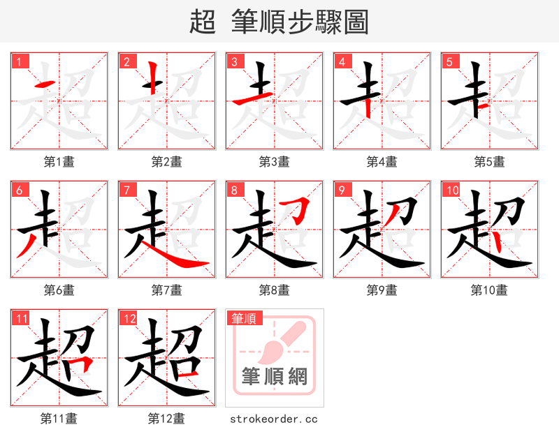 超 的笔顺分步演示