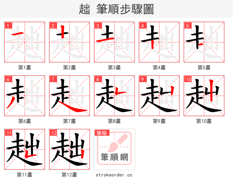 趉 的笔顺分步演示