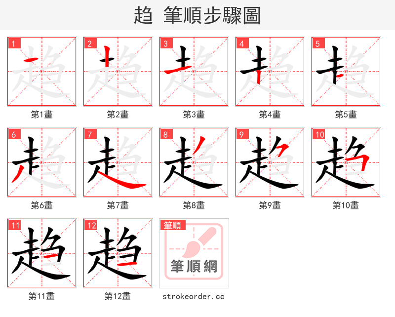 趋 的笔顺分步演示