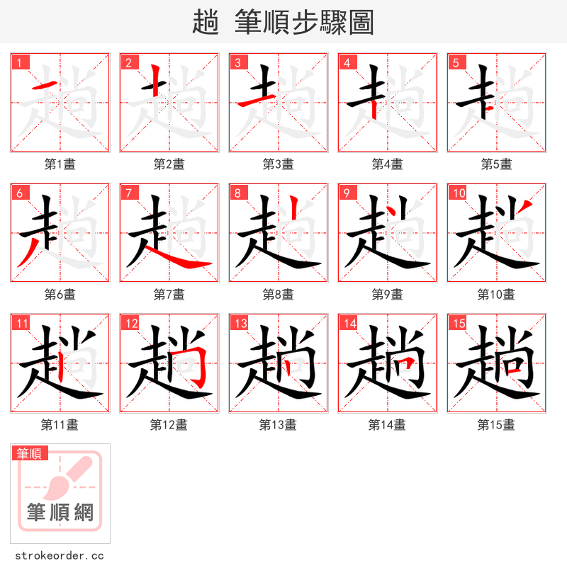 趟 的笔顺分步演示