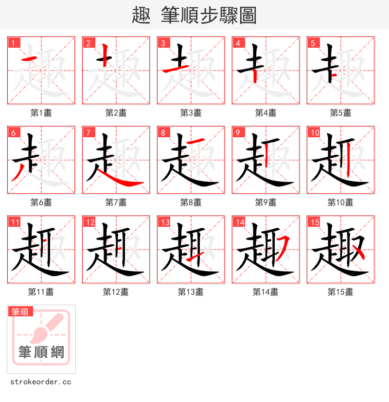 趣 的笔顺分步演示
