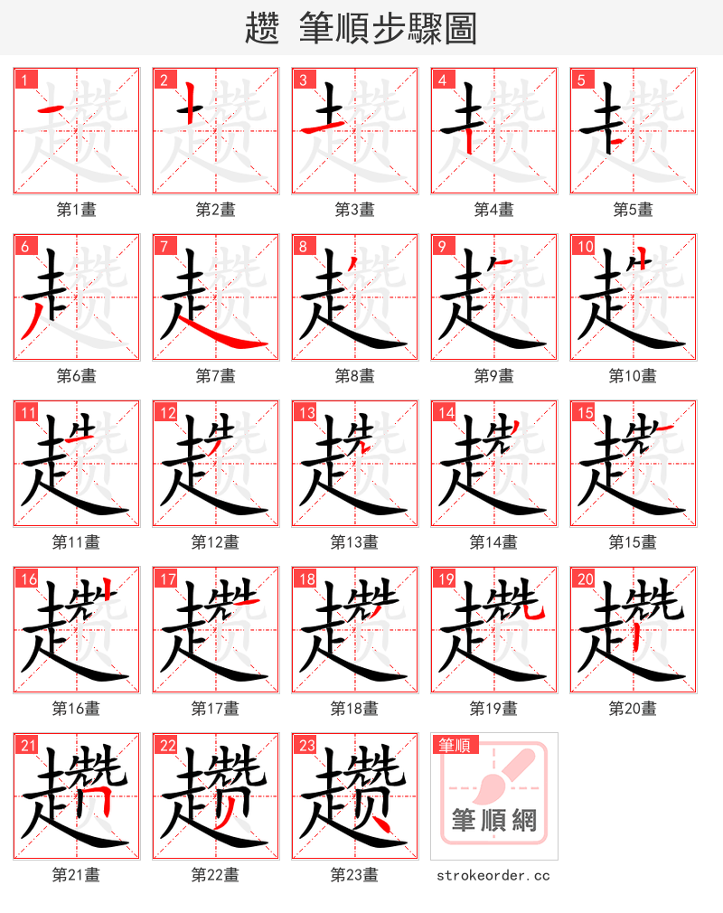 趱 的笔顺分步演示
