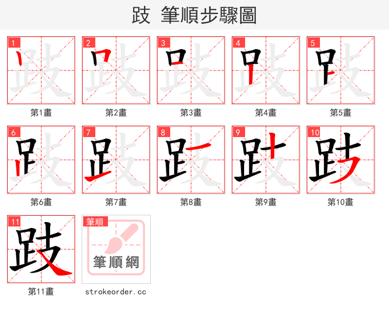 跂 的笔顺分步演示
