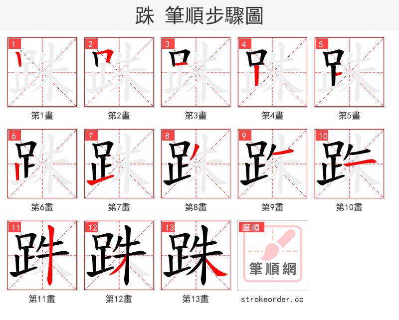 跦 的笔顺分步演示