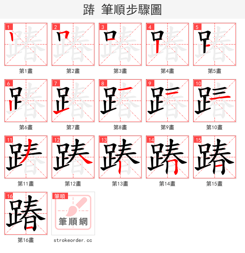 踳 的笔顺分步演示