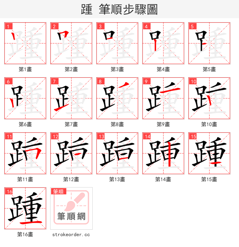 踵 的笔顺分步演示