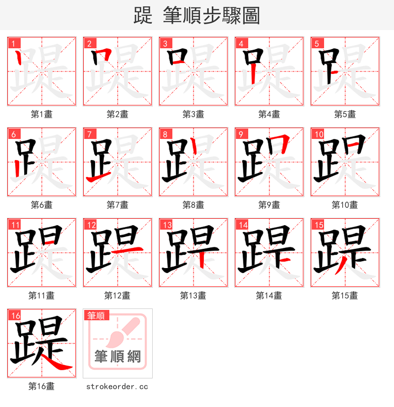 踶 的笔顺分步演示