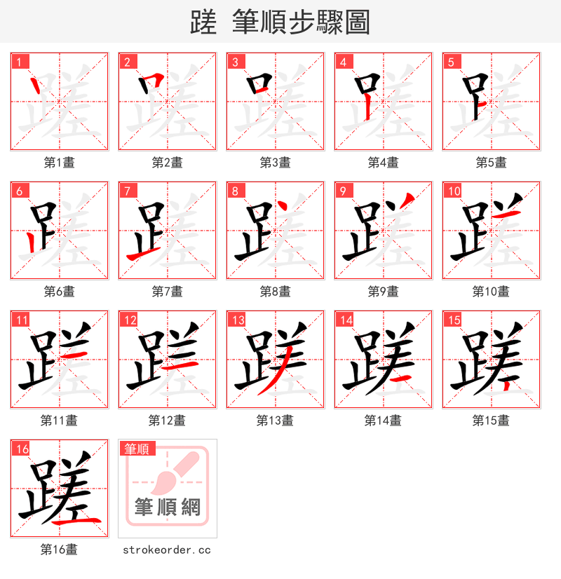 蹉 的笔顺分步演示