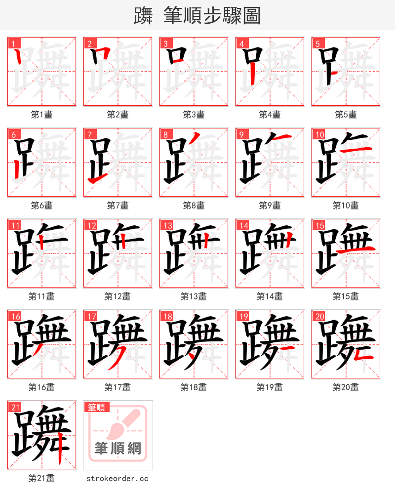 躌 的笔顺分步演示