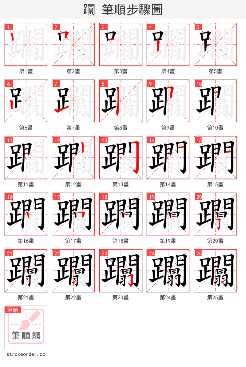躢 的笔顺分步演示