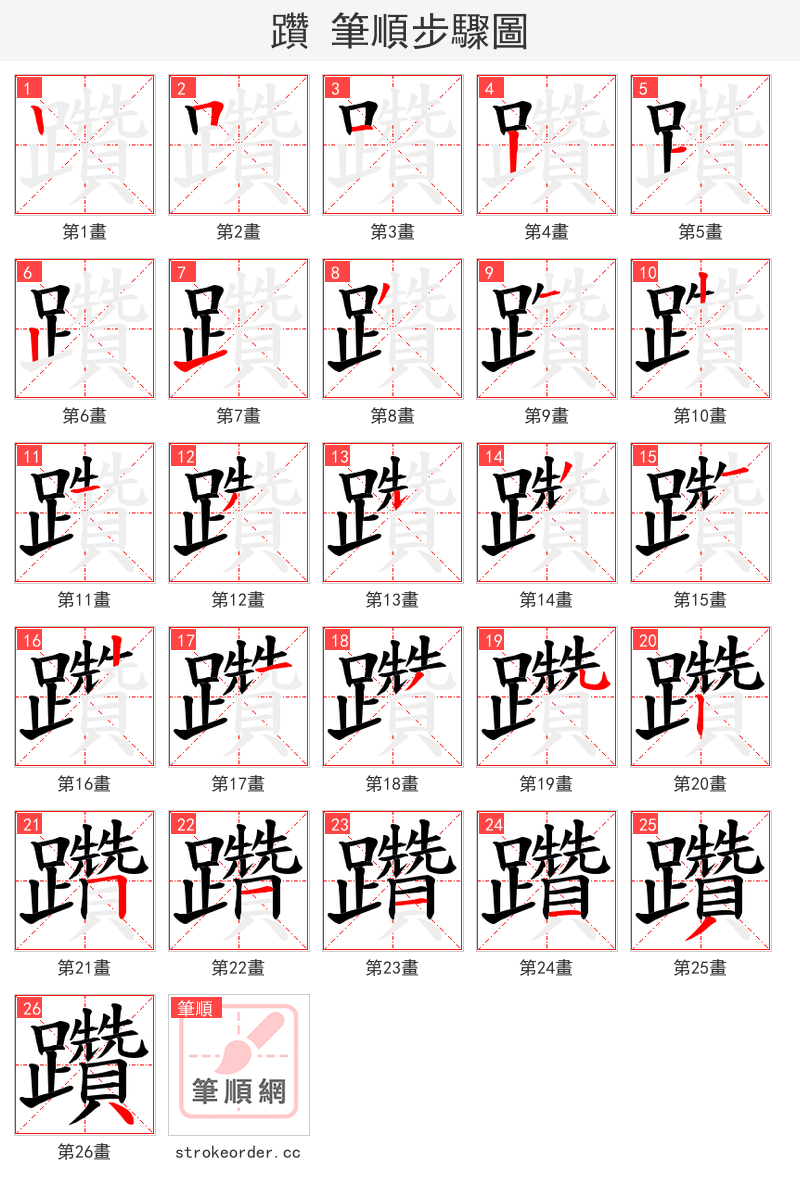 躦 的笔顺分步演示