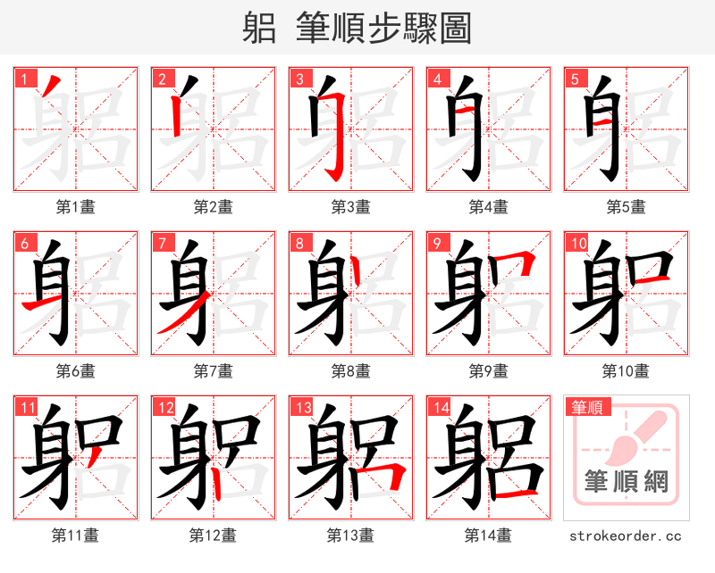 躳 的笔顺分步演示
