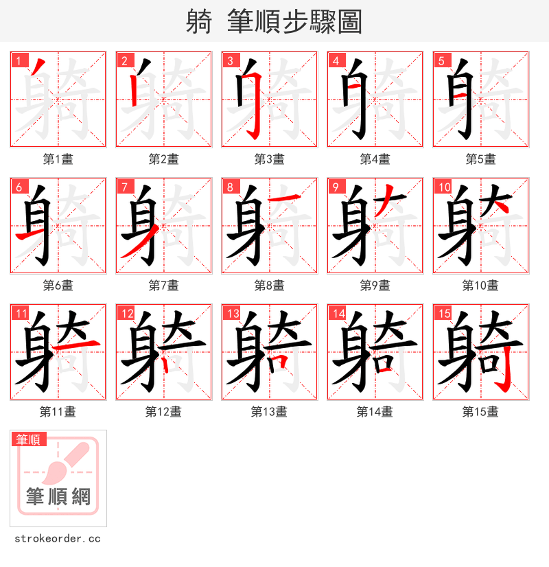 躸 的笔顺分步演示