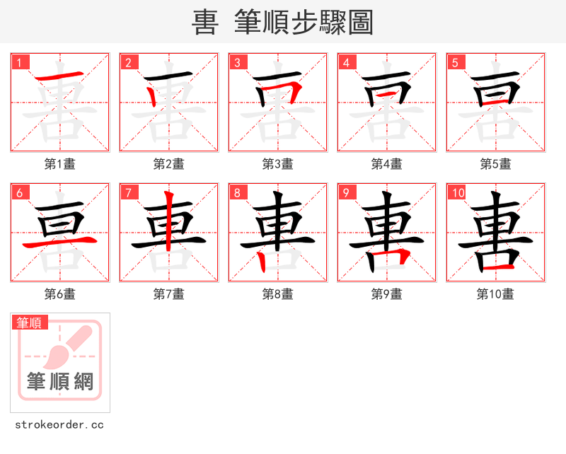 軎 的笔顺分步演示