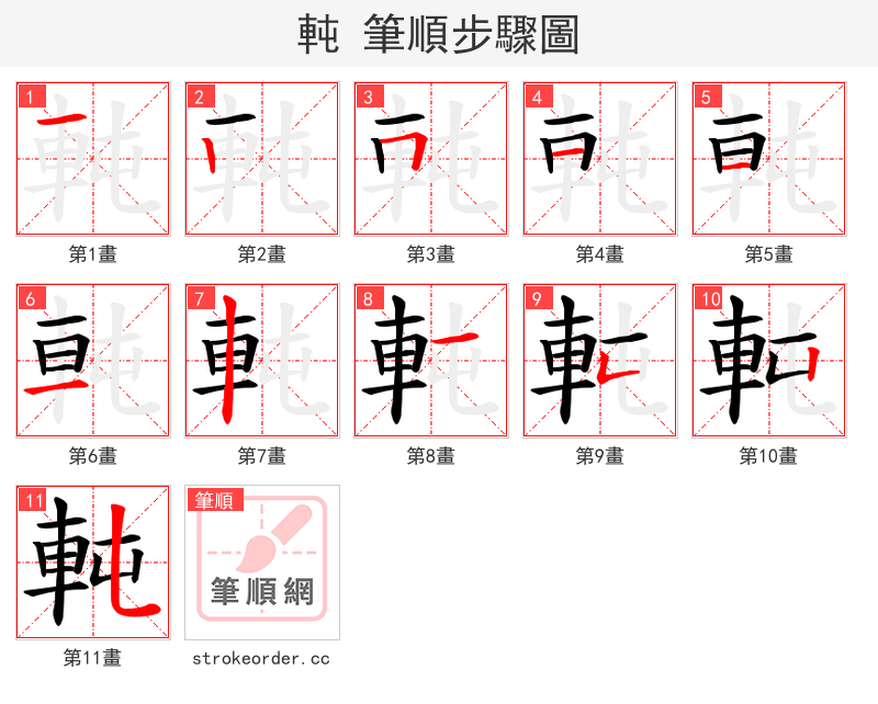 軘 的笔顺分步演示
