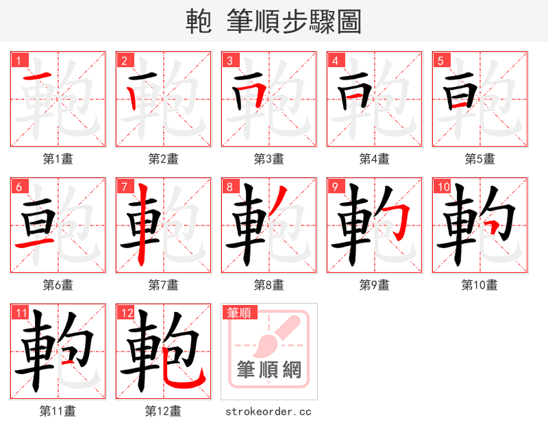 軳 的笔顺分步演示
