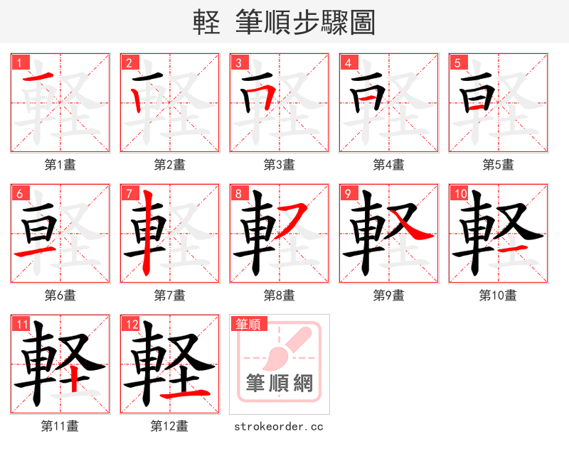 軽 的笔顺分步演示