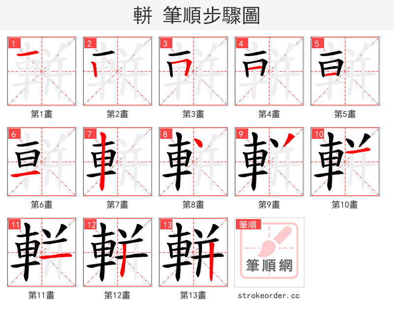 軿 的笔顺分步演示