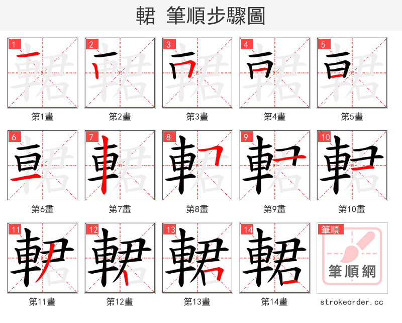 輑 的笔顺分步演示