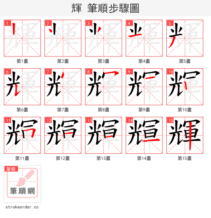 輝 的笔顺分步演示