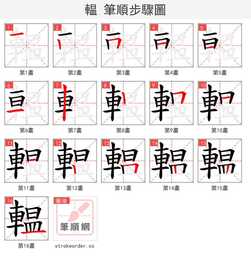 輼 的笔顺分步演示