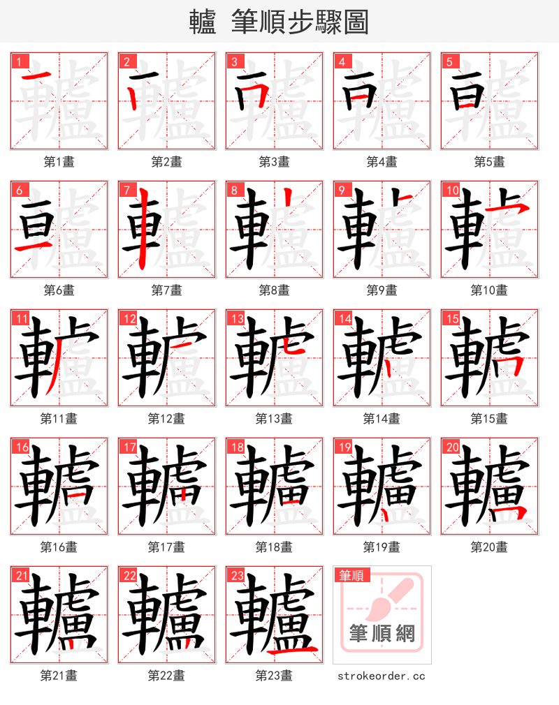 轤 的笔顺分步演示