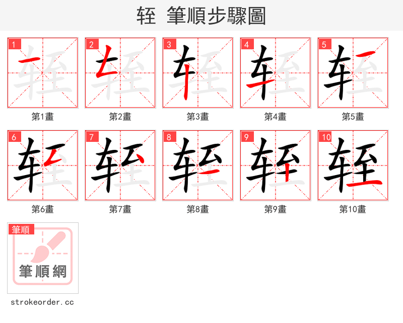 轾 的笔顺分步演示
