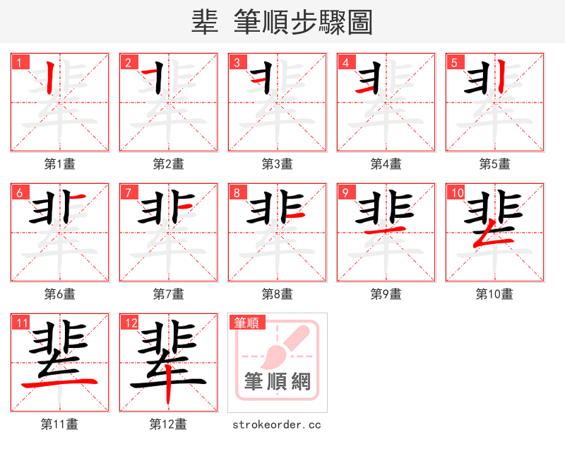 辈 的笔顺分步演示