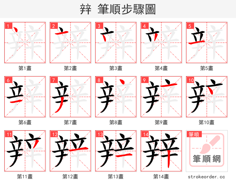 辡 的笔顺分步演示