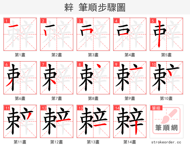 辢 的笔顺分步演示