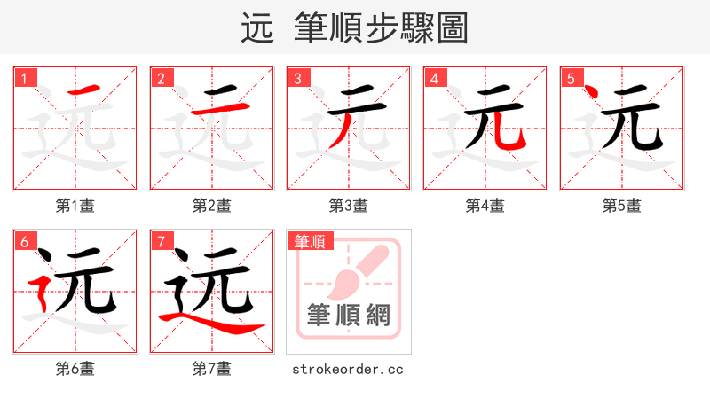 远 的笔顺分步演示