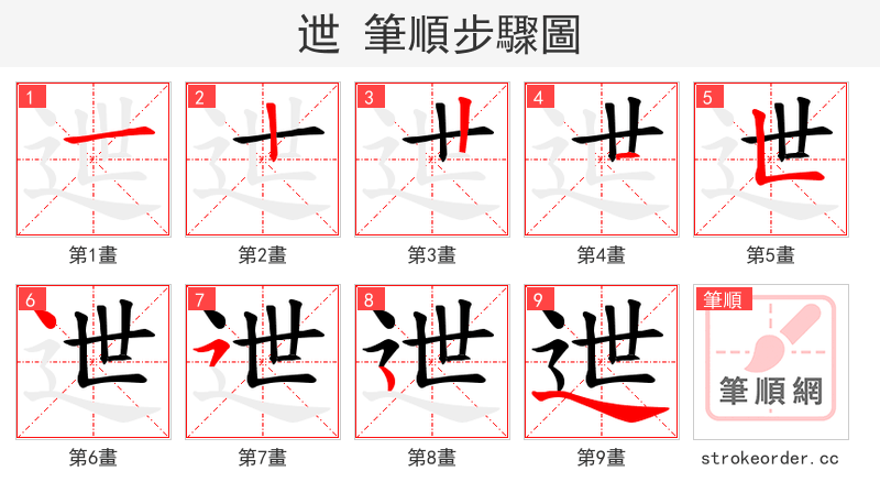 迣 的笔顺分步演示