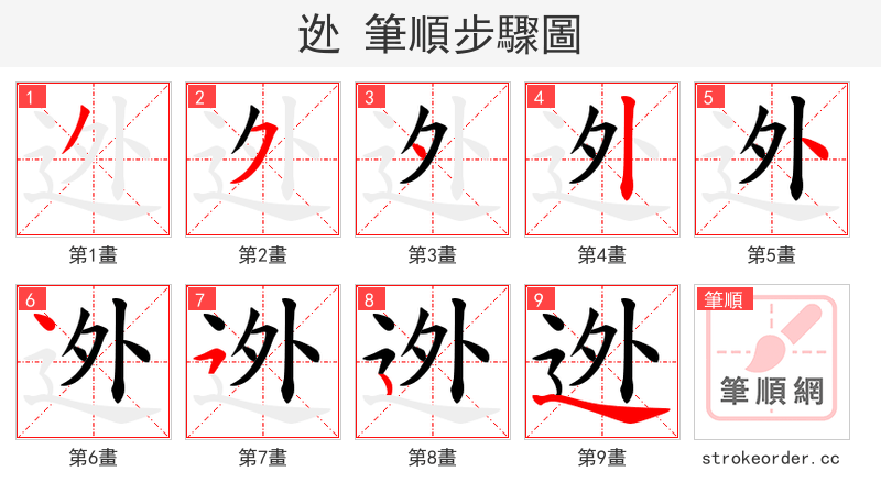 迯 的笔顺分步演示