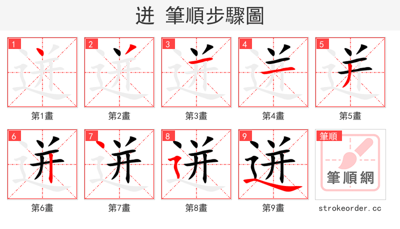 迸 的笔顺分步演示