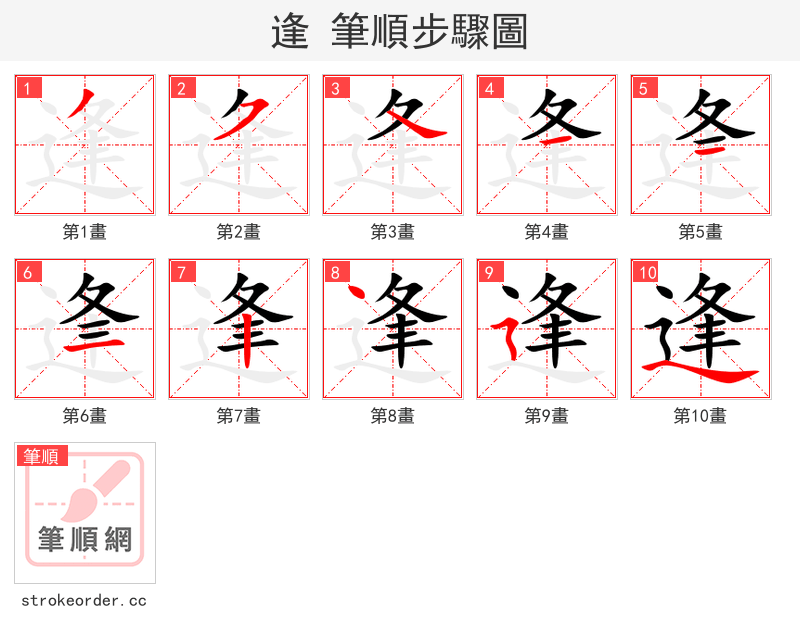 逢 的笔顺分步演示