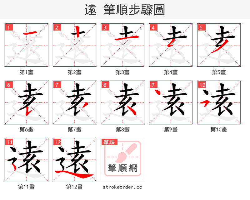 逺 的笔顺分步演示