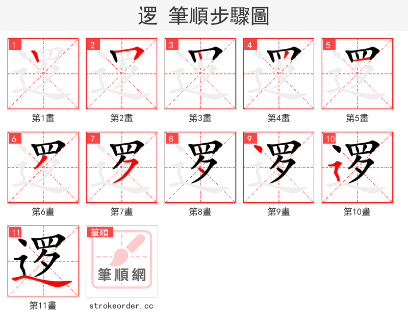 逻 的笔顺分步演示