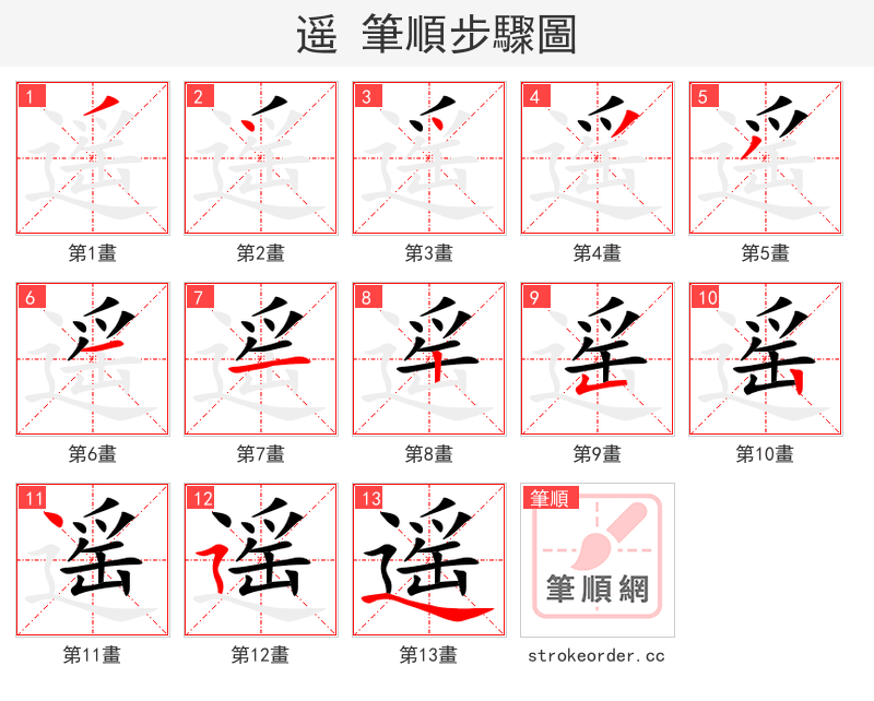 遥 的笔顺分步演示