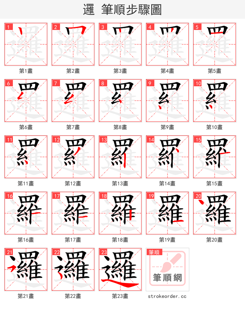 邏 的笔顺分步演示