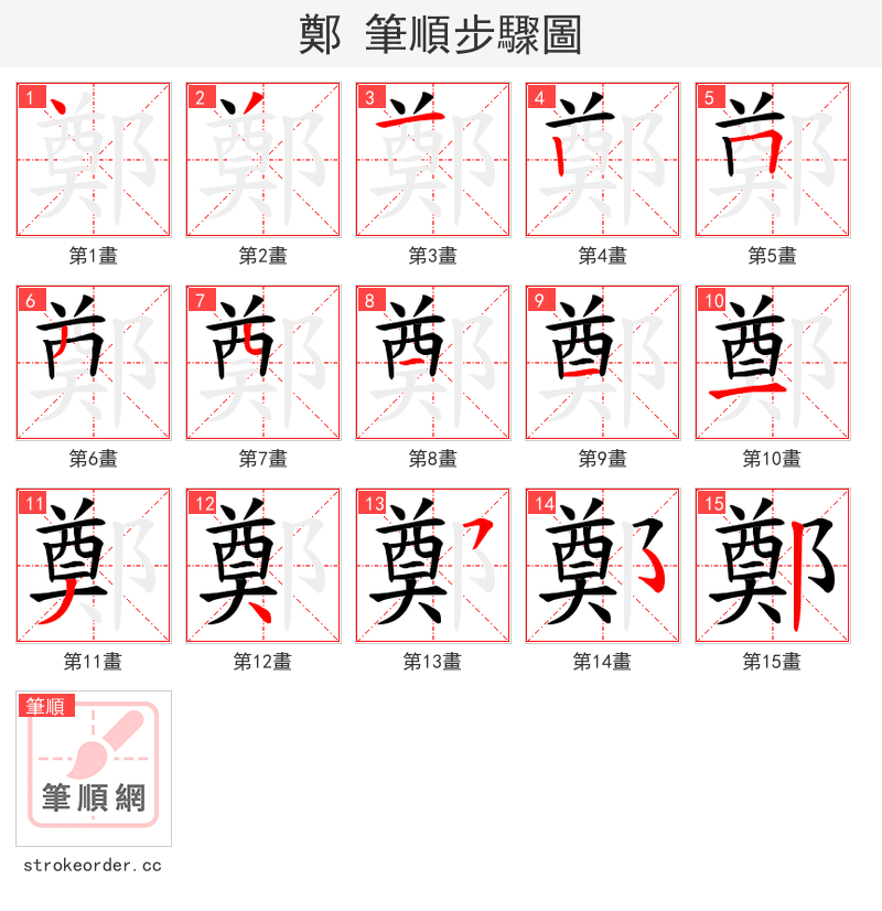 鄭 的笔顺分步演示