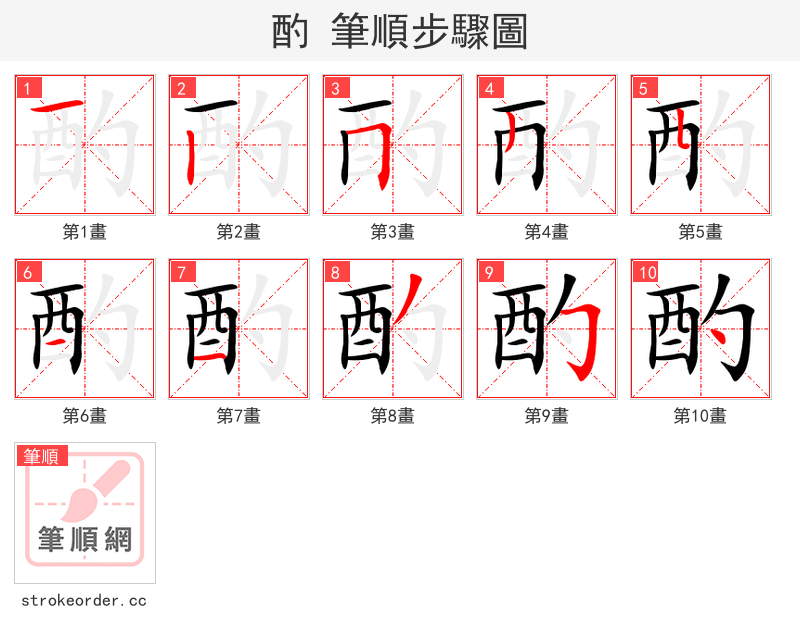 酌 的笔顺分步演示