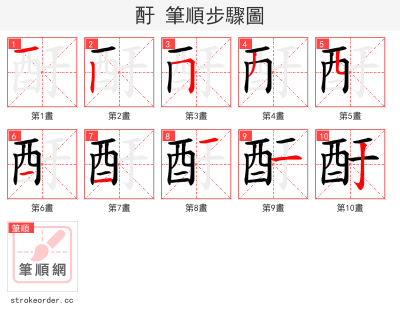 酑 的笔顺分步演示