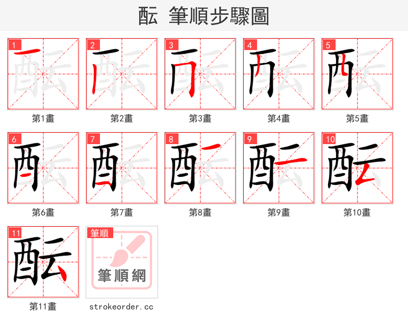 酝 的笔顺分步演示