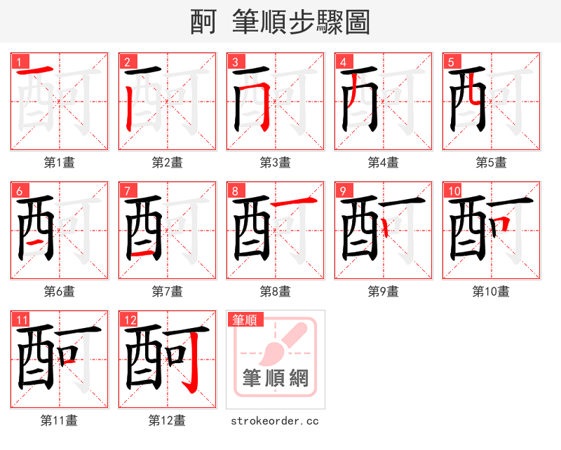 酠 的笔顺分步演示