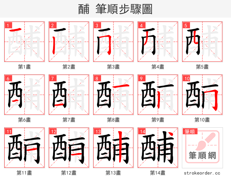 酺 的笔顺分步演示