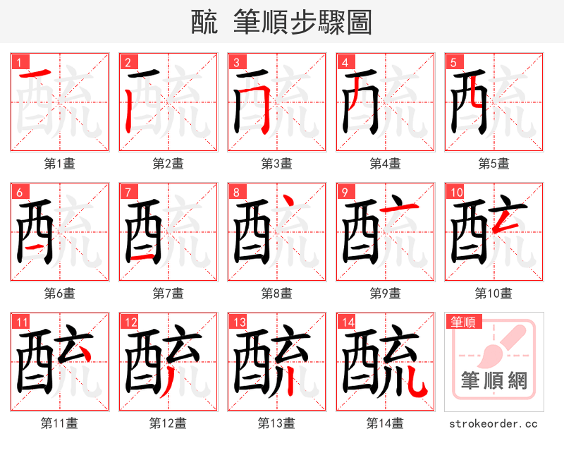 酼 的笔顺分步演示