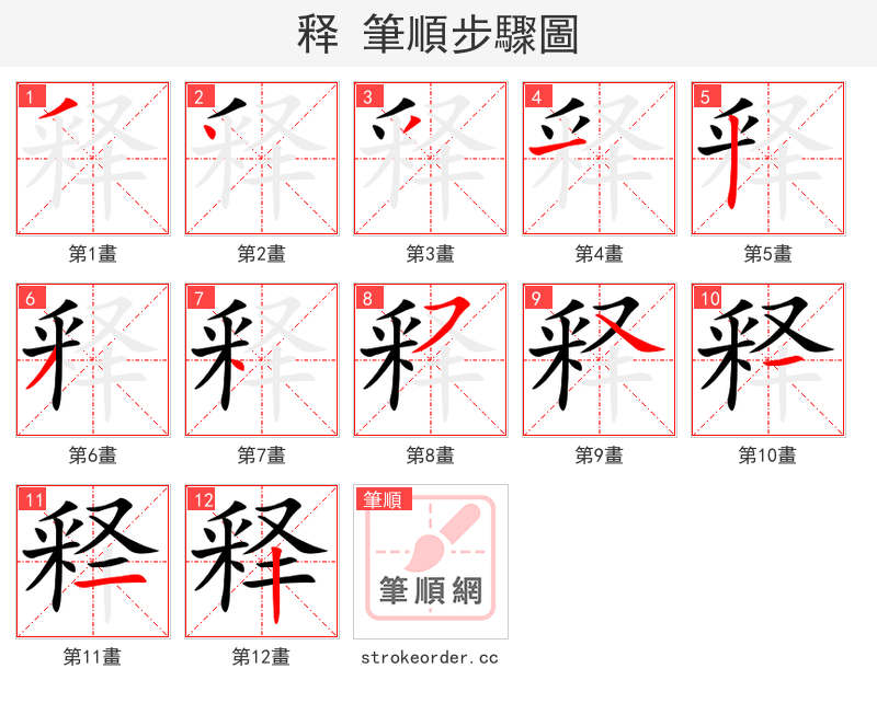 释 的笔顺分步演示